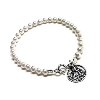 

Law silver bracelet 925m First Communion 17cm. Pearls 4mm. Medal charm Angel