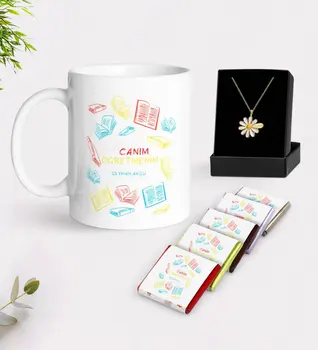 

Personalized Monsieur Lazhar White Mug Chocolate and Is Daisy Necklace Gift Seti-3