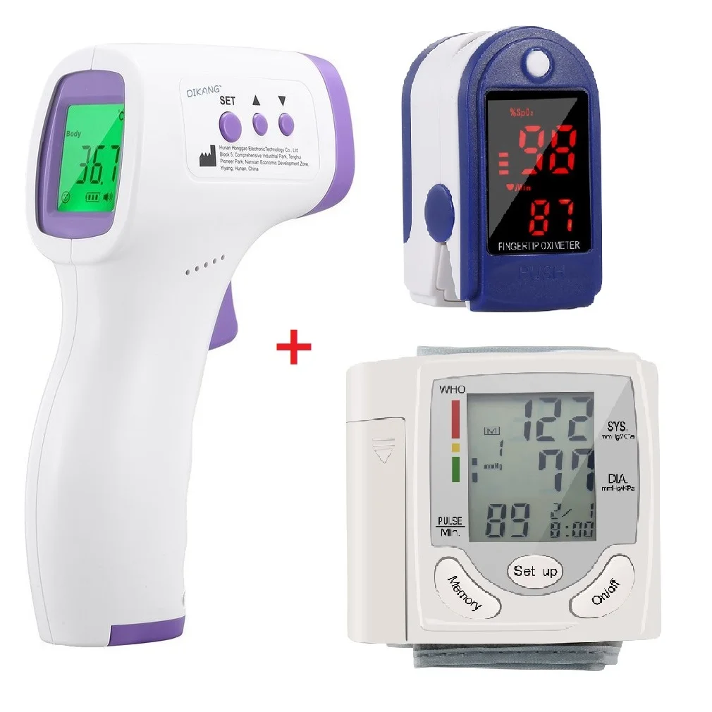Medical Digital Wrist Blood Pressure Monitor Heart Rate Monitor Tonometer SPO2 PR Finger Pulse Oximeter Infrared Thermometer blood pressure monitor blood pressure meter finger pulse oximeter