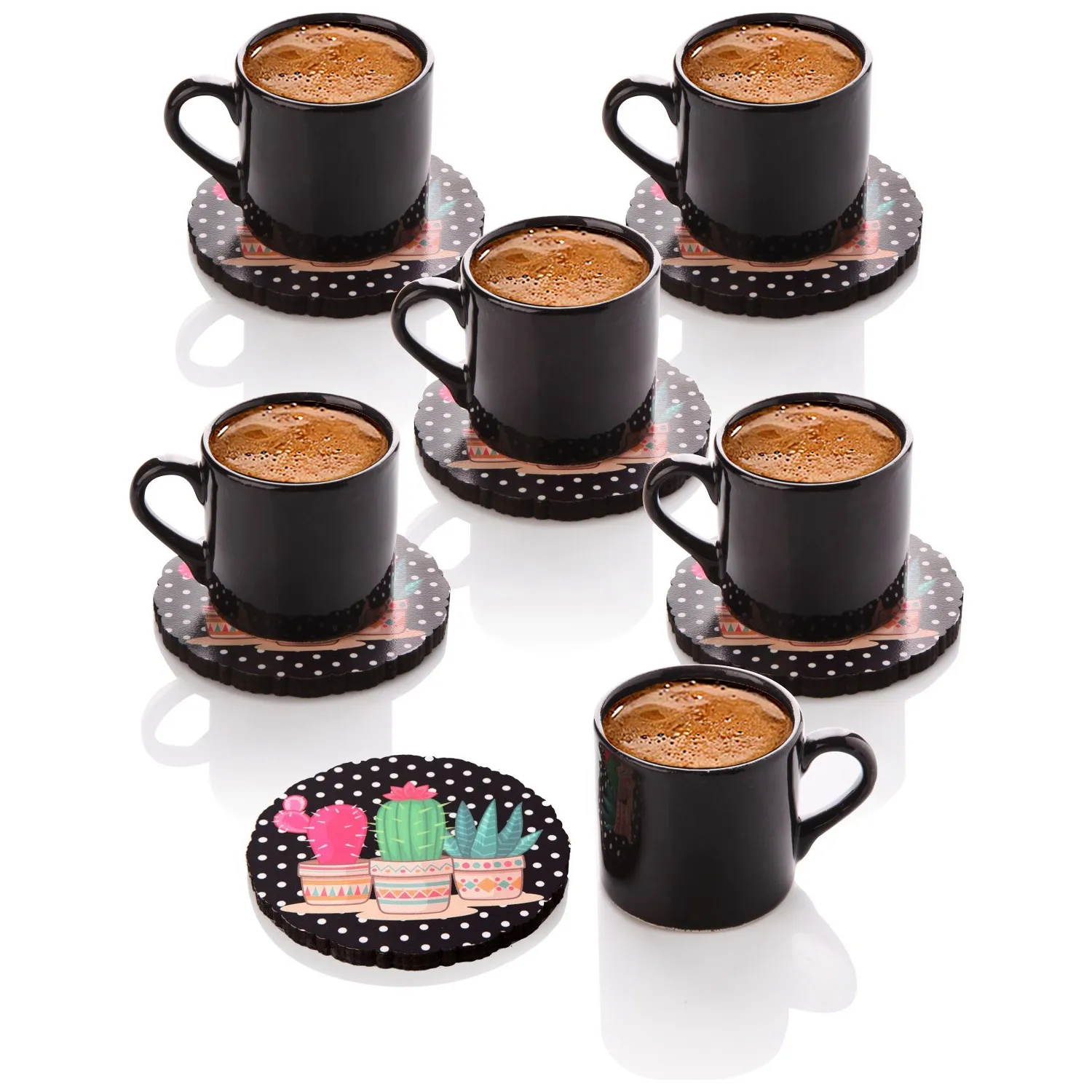 

WONDERFULL Turkish Kitchen 6 Person Turkish Coffee Set with Cactus Plate FREE SHİPPİNG