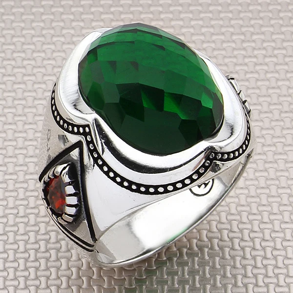 Droplet Stone 925 Sterling Silver Green Zircon Gemstone Men's Ring Jewellery Handmade with Natural Men | Украшения и