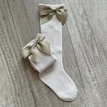 Calcetines de malla de verano para bebé, medias caladas con bonitos lazos para niño y niña hasta la rodilla, transpirables de Color sólido, suaves, para niño pequeño