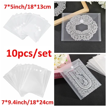 

10pcs/set 15*13cm /18*24cm Transparent Plastic Folder Bags With Fastener For Storing Cutting Dies Stamps Embossing Template