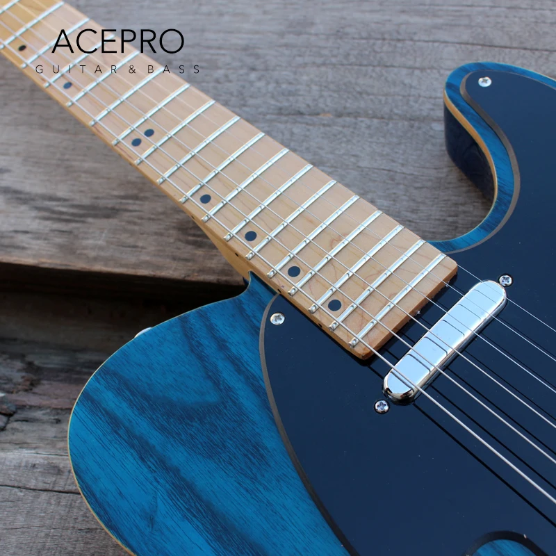 Электрическая гитара ACEPRO с F отверстием 20 мм Твердый корпус ясеня прозрачная