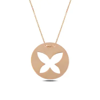 

Angemiel 925 Silver Round Plate Butterfly Necklace-Rose Gold Plated