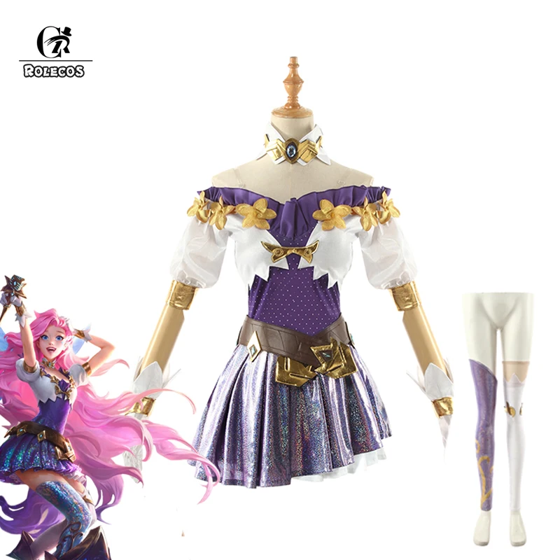 

ROLECOS 2020 LOL KDA Seraphine Cosplay Costume LOL KDA Cosplay Game Seraphine Costume Glove Sexy Women Dress Halloween Full Set