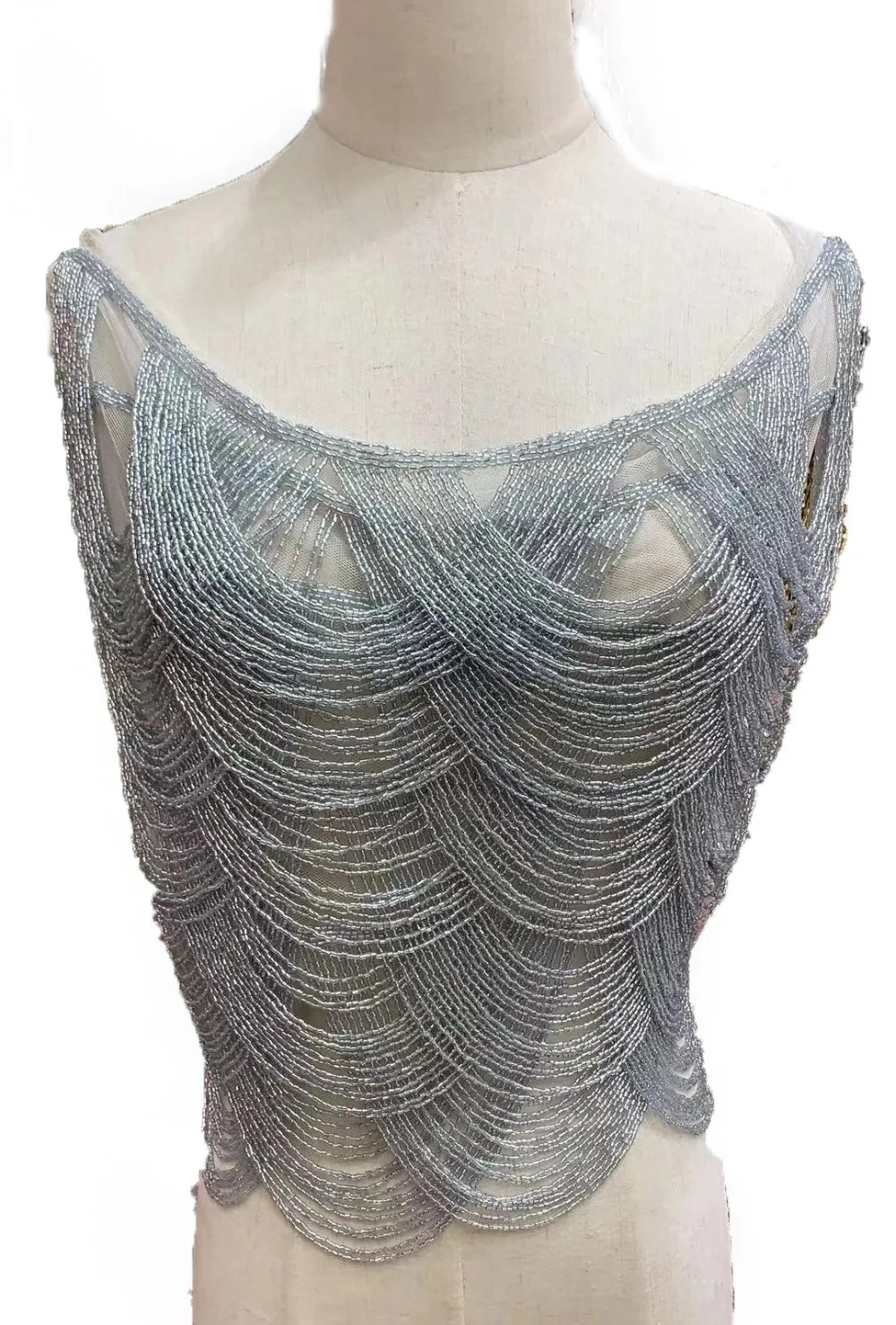 La Belleza параболическая волнистая нашивка, аппликации с бахромой, серебряные бусины, аппликации со стразами, свадебное платье аппликация, золотой бисер патч