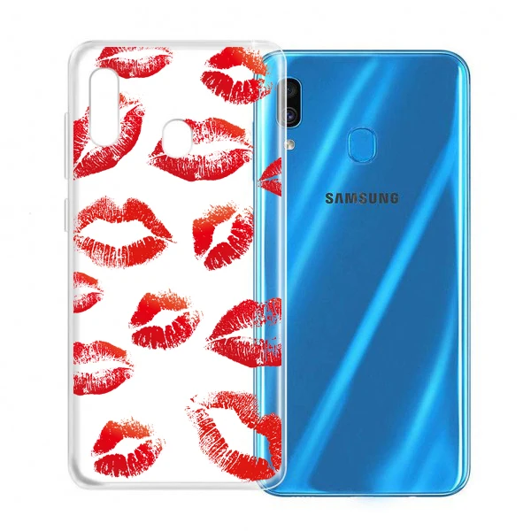Чехол-подставка гелевый TPU samsung A20e Kisses увеличитель губ красный костюм рисунок