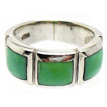 

Silver Ring 925 Sterling m size 16 green plaid [781]