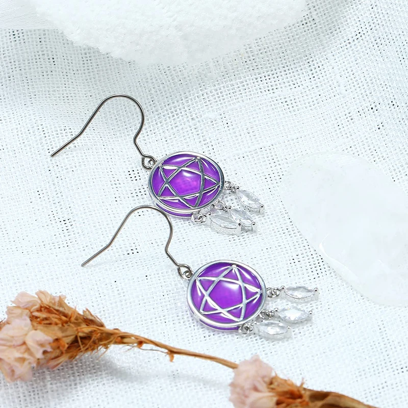 

BOHO Fashion Drop Earring Transparent Enamel Earring Pure Titanium for Women Girls Sensitive Ear Purple Dream Catcher Tassel