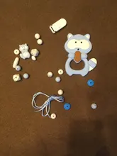 LOFCA mordedor de silicona madera cuentas libre de BPA bebé DIY collar de dentición juguete de dibujos animados Koala mapache cadena con Clip para chupete