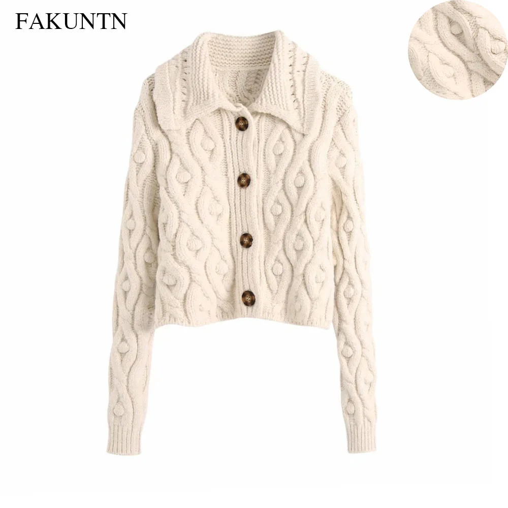 

Knit Cardigans Sweater Women Long Sleeve Knitted Top Autumn Winter Fashion Vintage Twist Lapel Solid Warm Thick Women Cardigan