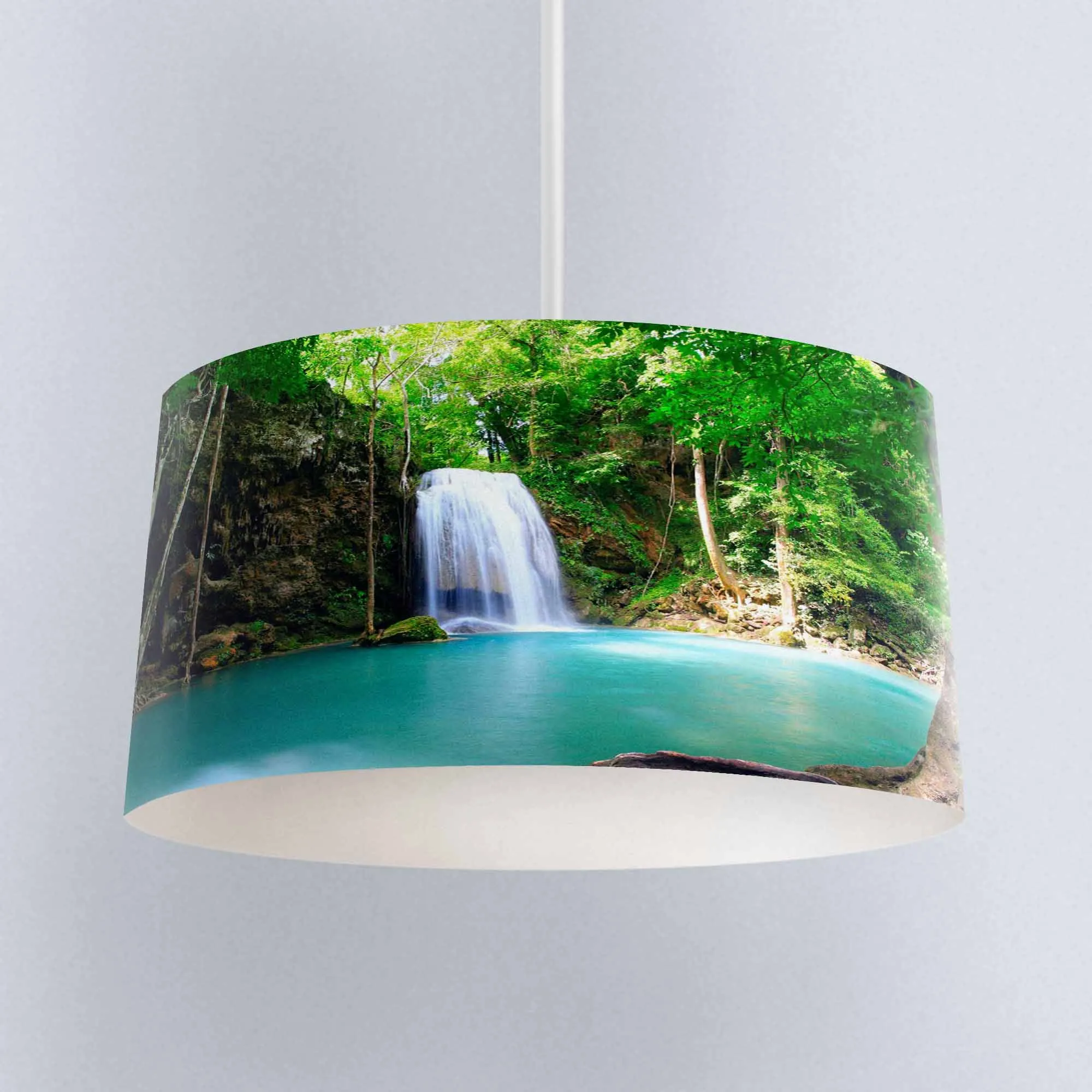 Else Green Trees Jungle Waterfall Lake Digital Printed Fabric Chandelier Lamp Drum Lampshade Floor Ceiling Pendant Light Shade Lamp Covers Shades Aliexpress