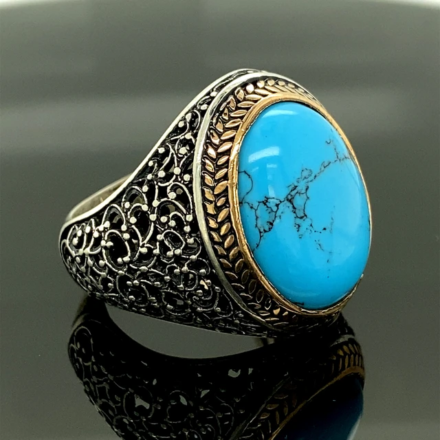 Men Ring Turquoise Unique Silver Muslim Vintage Engraved Signet Gemstone –  AGARTA