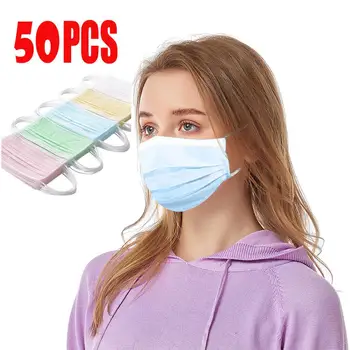 

50pc In Stock! Disposable Mouth Face Masks Anti Pollution Dust Mouth Caps 3-layer Meltblown Cloth Breathing Hygiene Mask