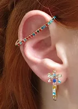 DIEZI Boho gemelos de perla para oreja pendiente para las mujeres de moda Zirconia cubica arcoiris piedras pendiente de Clip Bohemia oído brazalete joyería