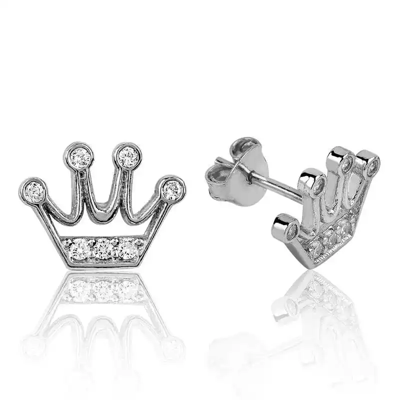 Merve Silver Silver Queen Crown Studded Earrings