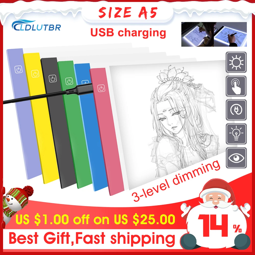 A5 Alimentado Por USB Ultra-fino Lightbox LEVOU Prancheta Pad Rastreamento Caixa De Luz de Animação Tablet Tela Em Branco com 3 nível de Escurecimento