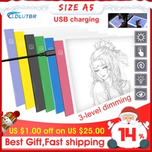A5 Alimentado Por USB Ultra-fino Lightbox LEVOU Prancheta Pad Rastreamento Caixa De Luz de Animação Tablet Tela Em Branco com 3 nível de Escurecimento