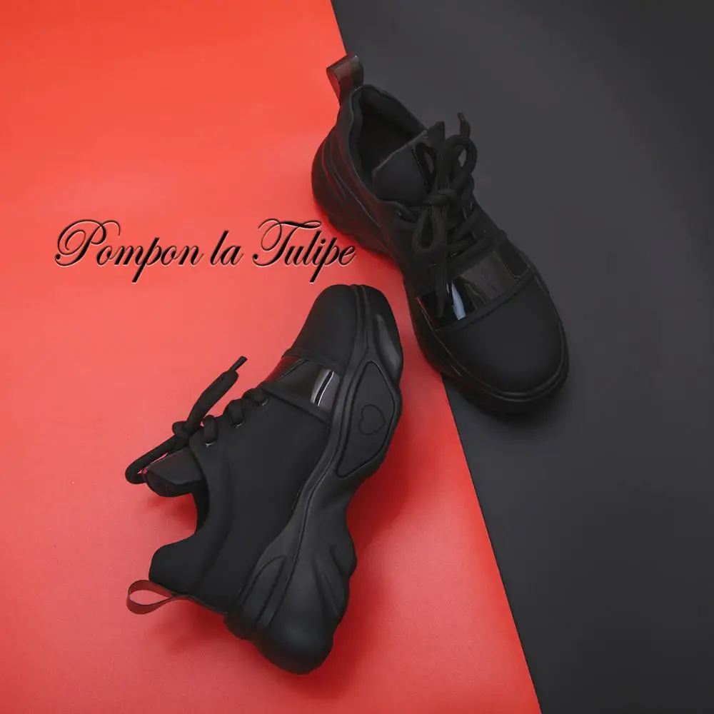 

BHS 9011209 Genuine Cow Leather PVC Decorated Pigskin 6CM Platform Sport Walking Running Training Casual Shoes Women Sneakers