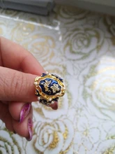 Anillo de flores esmaltado en azul y tinta chapada en oro Vintage, anillos de Signet grabados de diseño Simple para hombre, joyería gótica Punk para fiesta