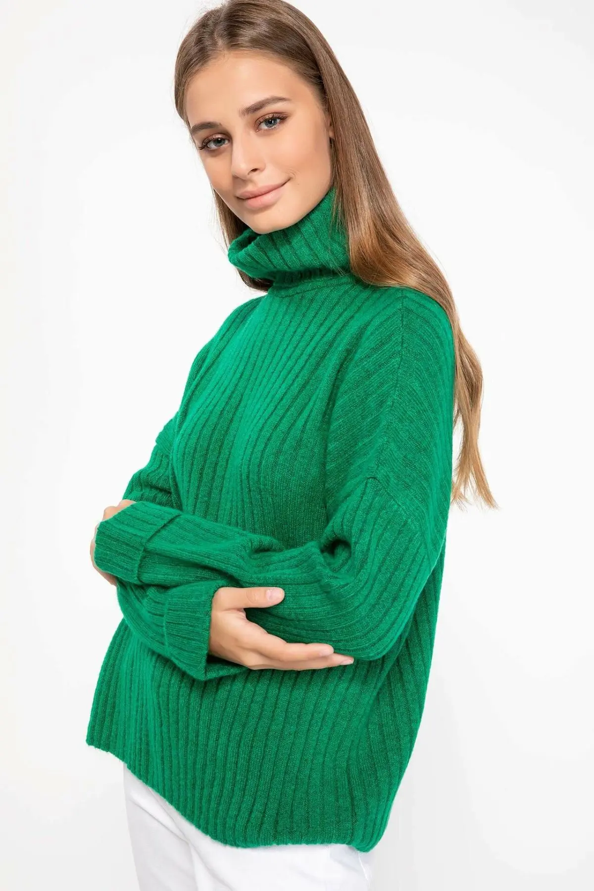DeFacto, женские модные трикотажные пуловеры с отложным воротником, простой Повседневный пуловер с длинными рукавами, женские топы Осень, новинка-I4573AZ18WN