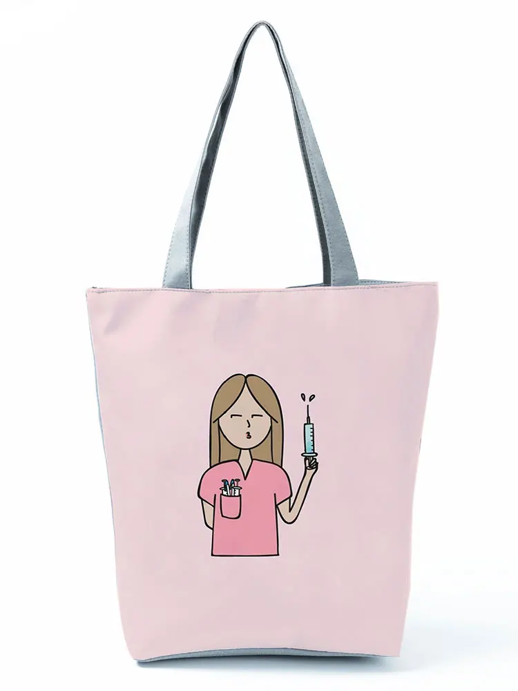 Female Nurse Printed Women Shopping Bag Injection Large Capacity Eco Reusable Shoulder Bag Fashion Travel Handbag Custom Pattern 1