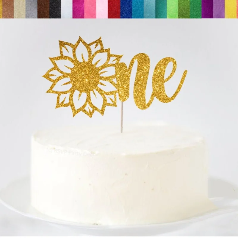 Topper Per Torta Con Glitter Girasole Personalizzato, Topper Di Compleanno, Decorazione Per Il Primo Compleanno Di Fiori Selvatici, Topper Per Torta D