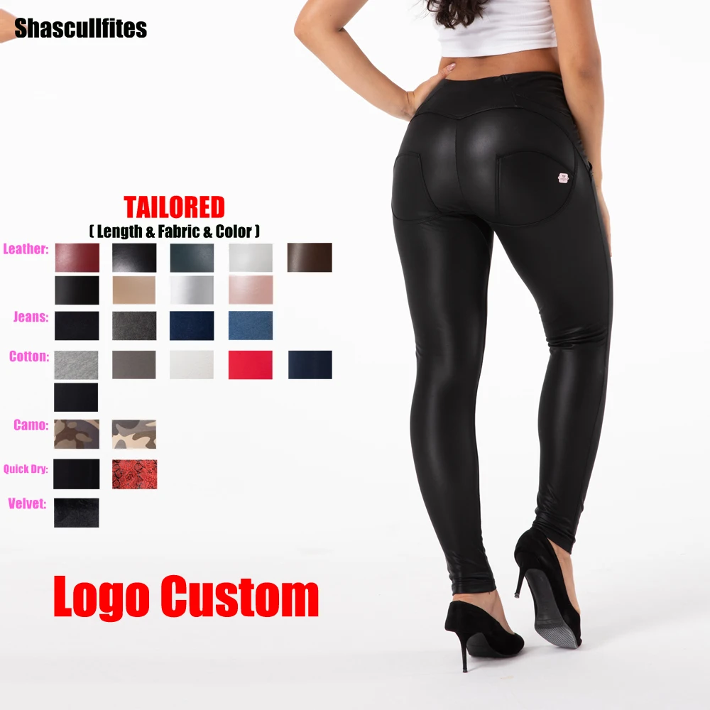 

Shascullfites Melody Tailored Pants Women Logo Custom High Waist Matt Black Faux Leather Pants Butt Lift Jeans Leather Leggings