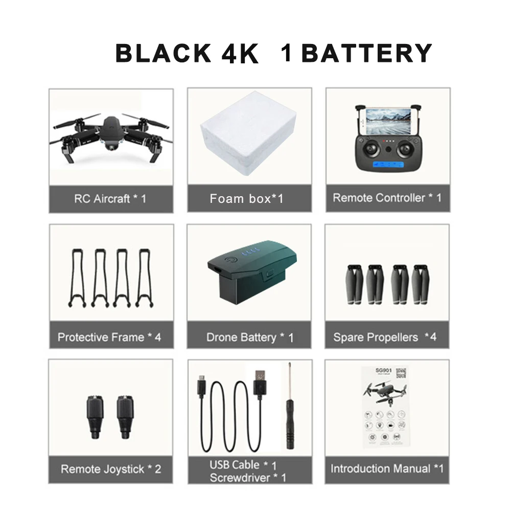 SG901 Дрон 4K двойная HD камера wifi FPV оптический поток складной Квадрокоптер Профессиональный следящий за мной вертолет селфи Дрон x pro - Цвет: 4K 1B Black