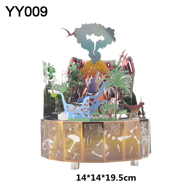 Microworld 3D Metal Theme Rotating Music Box Puzzle Models Kits DIY Laser Cutting Jigsaw Educational Toys Gifts For Girls Adult Dinosaur Park