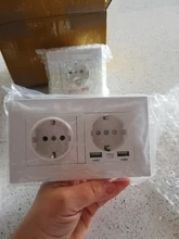 Coswall-Enchufe de pared con puerto USB, toma de corriente de 16A tipo europeo dual, para carga de 5V y 2.1A, con indicador LED, panel gris, negro, blanco o dorado