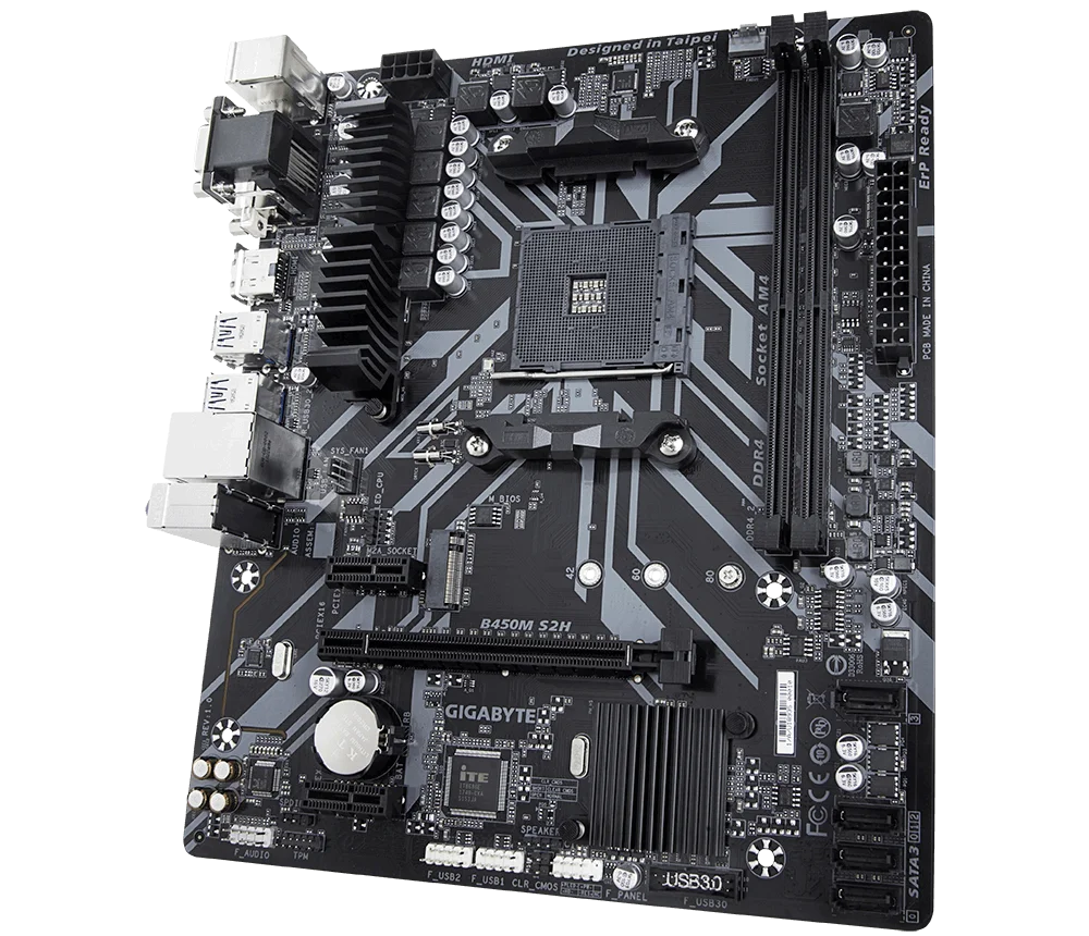 Материнская плата GIGABYTE B450M S2H, SocketAM4, AMD B450, mATX