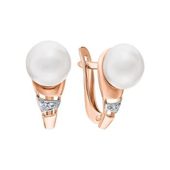 

Gold earrings with cubic zirconia and pearls cultured sunlight sample 585