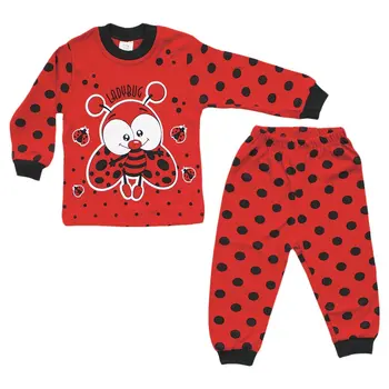 

Uğurböcekli Red Black Polka Dot 2'li Pajamas Suit