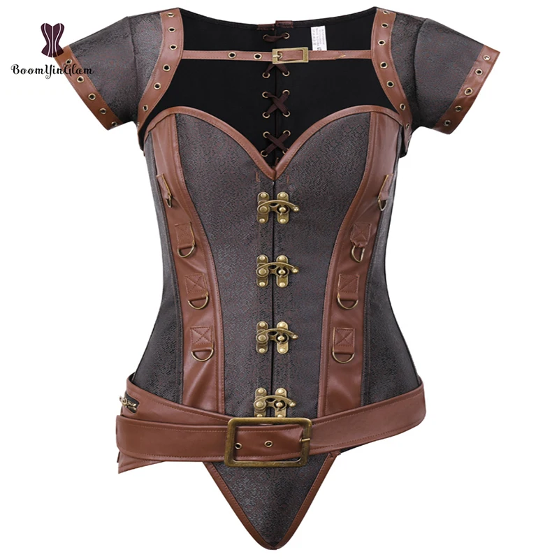 Corset Top Коричневая Женская одежда, стимпанк, корсет-костюм, платье, костюмы на Хэллоуин, стимпанк, готический корсет, юбка, набор - Цвет: Corset Top