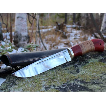 

Knife beam with forged steel blade 95x18 with handle from Melchior, Paduk and birch bark