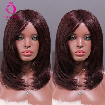 

OLEY Heat Resistant Synthetic Hair None Lace Wig Glueless 99J Straight Bob Wig Daily/Cosplay Wigs For Black Women