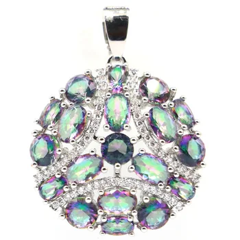 

36x28mm Dazzling Round Shape Created Fire Rainbow Mystic Topaz Gift For Sister Silver Pendant