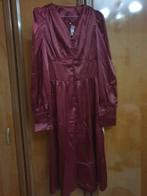 A-Line Dress V-Neck Spring Bishop-Sleeve Satin Simplee Chic Elegant Vintage High-Waist