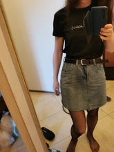 Jeans Skirt Pencil Solid-Pockets Black High-Waist Women Summer Button Casual Gentillove