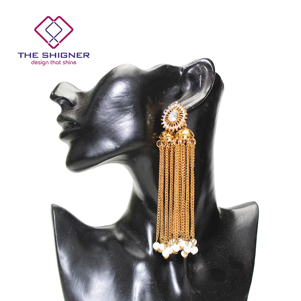 THE SHIGNER этнические индийские Золотые птичья клетка Jhumka Jhumki кисточкой Кристалл серьги индия, этно-стиль традиционные висячие серьги ювелирные изделия