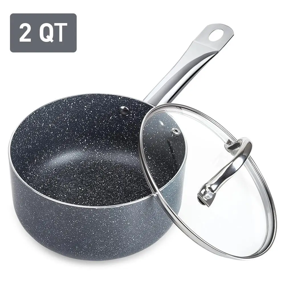 Grey 2QT кастрюля с антипригарным керамическим покрытием, камень керамика с крышкой набор из 2 - Цвет: Grey
