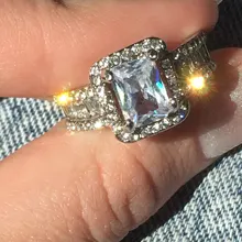Cuadrado de lujo anillo grande de circonio las mujeres joyas de plata anillos Vintage para las mujeres de promesa de boda anillos de mujer anillo de mujer