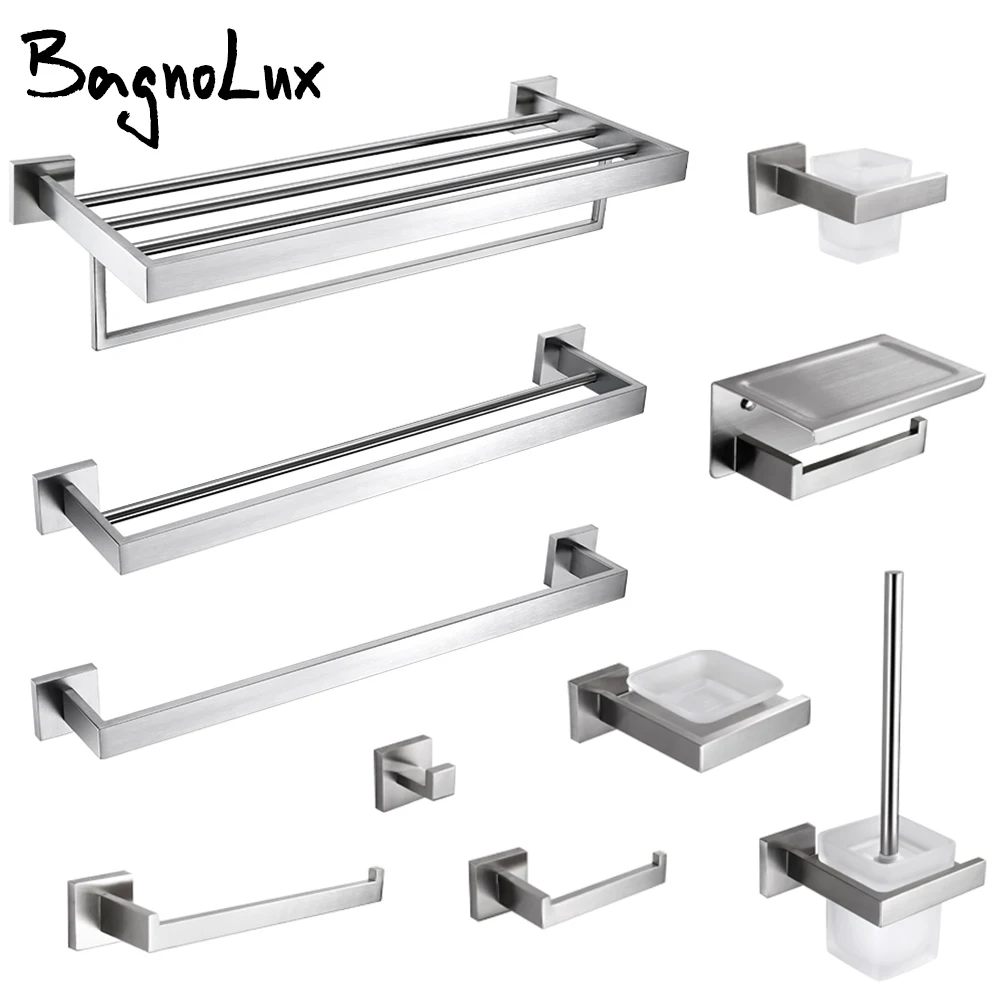 Bathroom Hardware Accessories Bathroom Hardware Set Toilet Paper Holder Clothes Hook Towel Hook Stainless Steel Bathroom Accessories Hardware Kit Wall Mount Clothe Hook Paper Holder Towel Bar Toilet Brush Holder Soap Dish