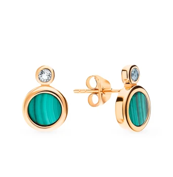 

Silver earrings with malachite and cubic zirconia sunlight sample 925