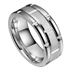 Elegant Brushed Stainless Steel & Tungsten Wedding Band, 8mm - Versatile Couples Jewelry in Three Timeless Colors - 8 (Silver)