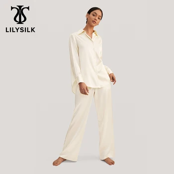 LILYSILK 여성용 오버사이즈 실크 파자마 세트, Momme Viola, New femme 캐주얼 잠옷 정장, 숙녀 오버올, 무료 배송, 22