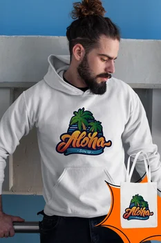 

Angemiel Wear Aloha Enjoy Life White Male Hooded Sweatshirt Bags Kombin