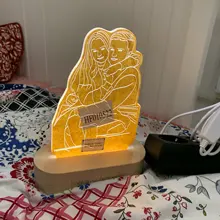 Night-Light Wooden-Base Text-Photo Christmas-Gift Customized Wedding DIY Holiday 